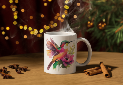 Hummingbird Flower Watercolor Painting 11 oz. Mug