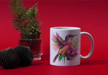 Hummingbird Flower Watercolor Painting 11 oz. Mug - Image 3